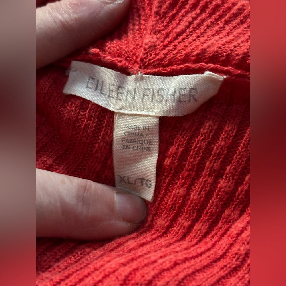 Eileen Fisher Open Front Cardigan Dark Coral Organic Linen & Cotton Slub Sz XL - Picture 3 of 7